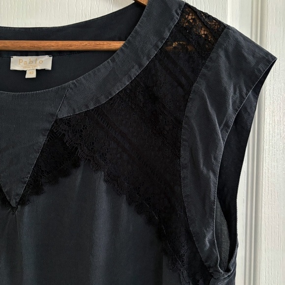 Pablo by Gerard Darel Silk Lace Cap Sleeve Blouse Charcoal - Picture 3 of 8